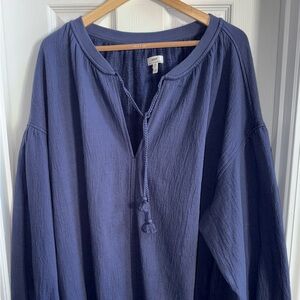 Aerie Long Sleeve Pullover Top XL Blue Vneck Long Sleeve Oversized Comfy Warm